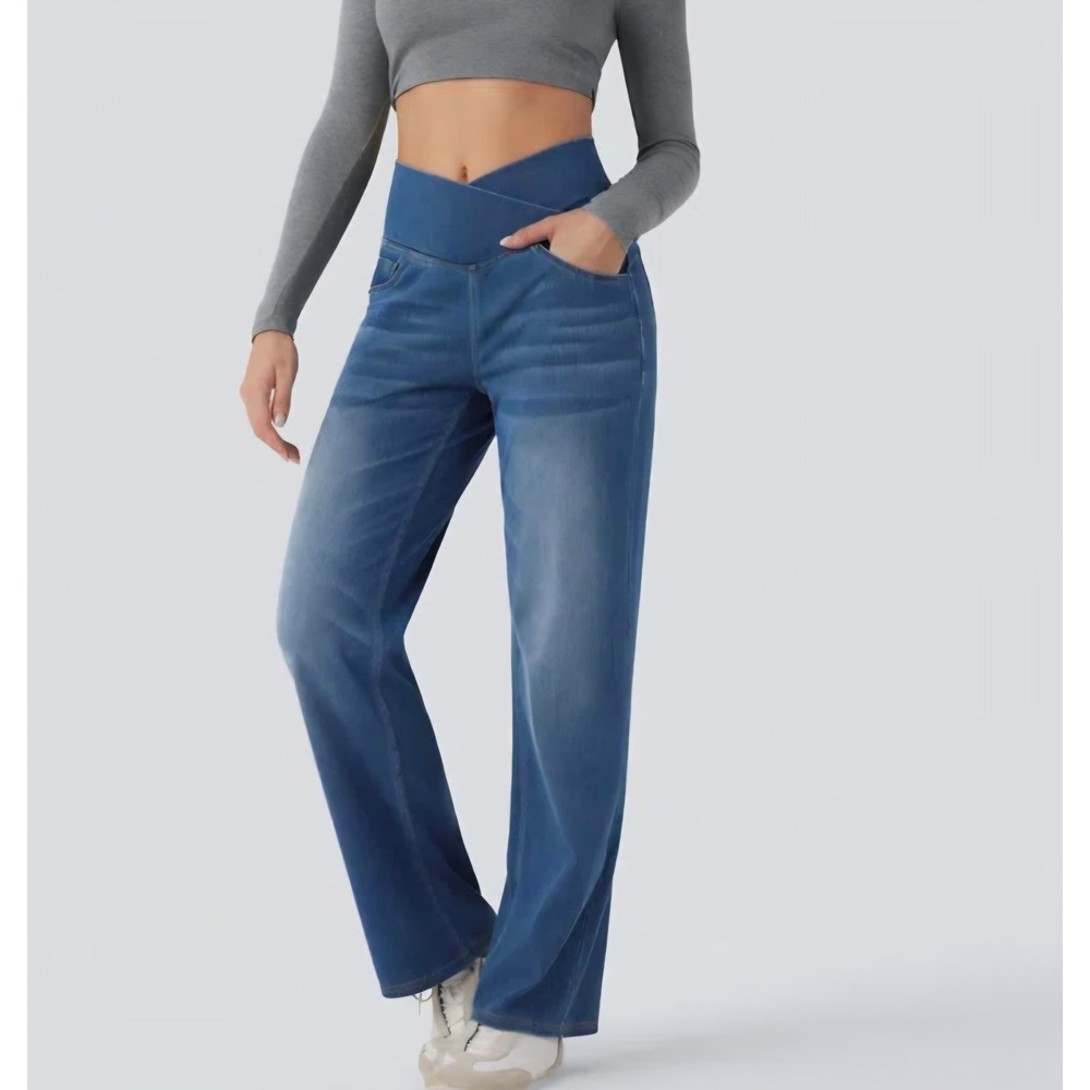 Halara Flex Crossover High Waist Tummy Control Casual Straight Leg Jeans L NWT